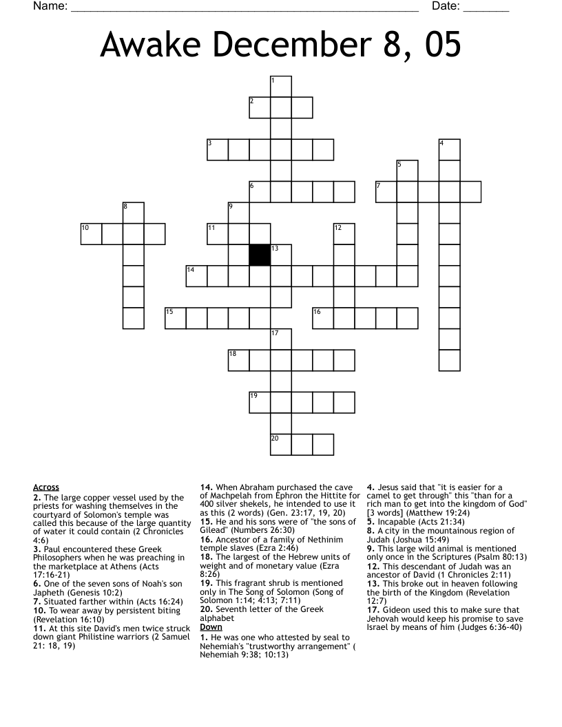 Awake December 8, 05 Crossword