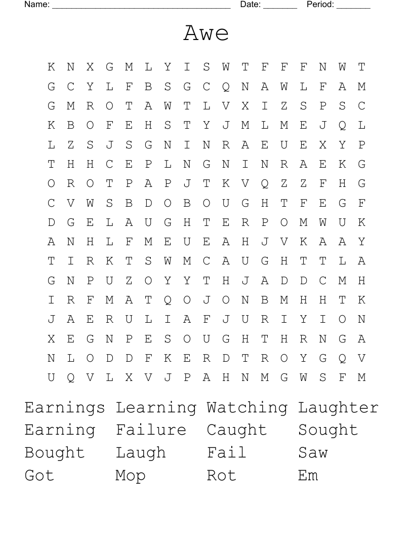 Awe Word Search