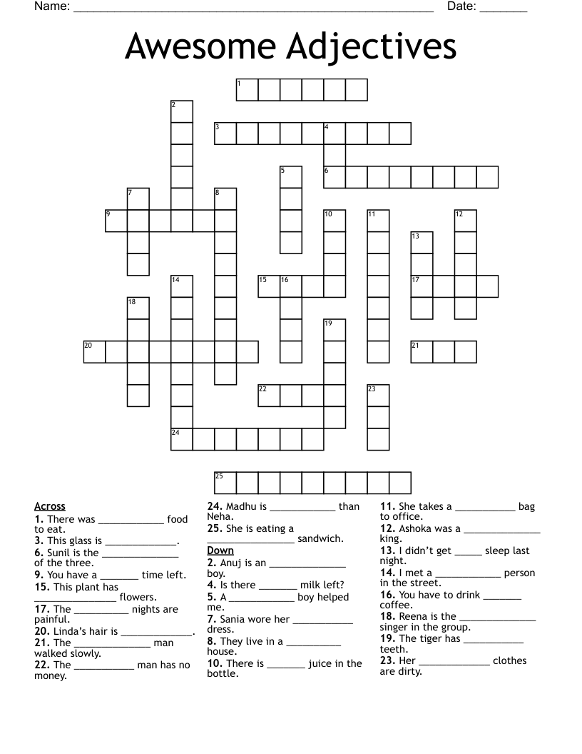 Awesome Adjectives Crossword