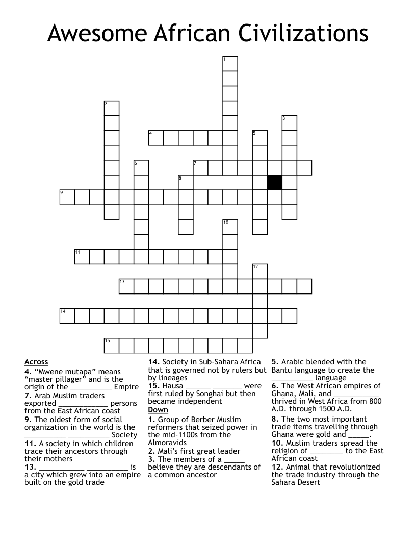 Awesome African Civilizations  Crossword