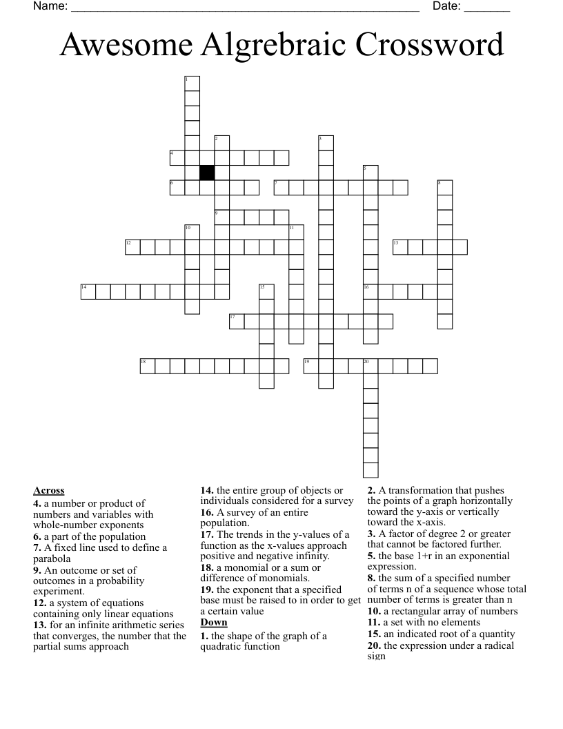 Awesome Algrebraic Crossword