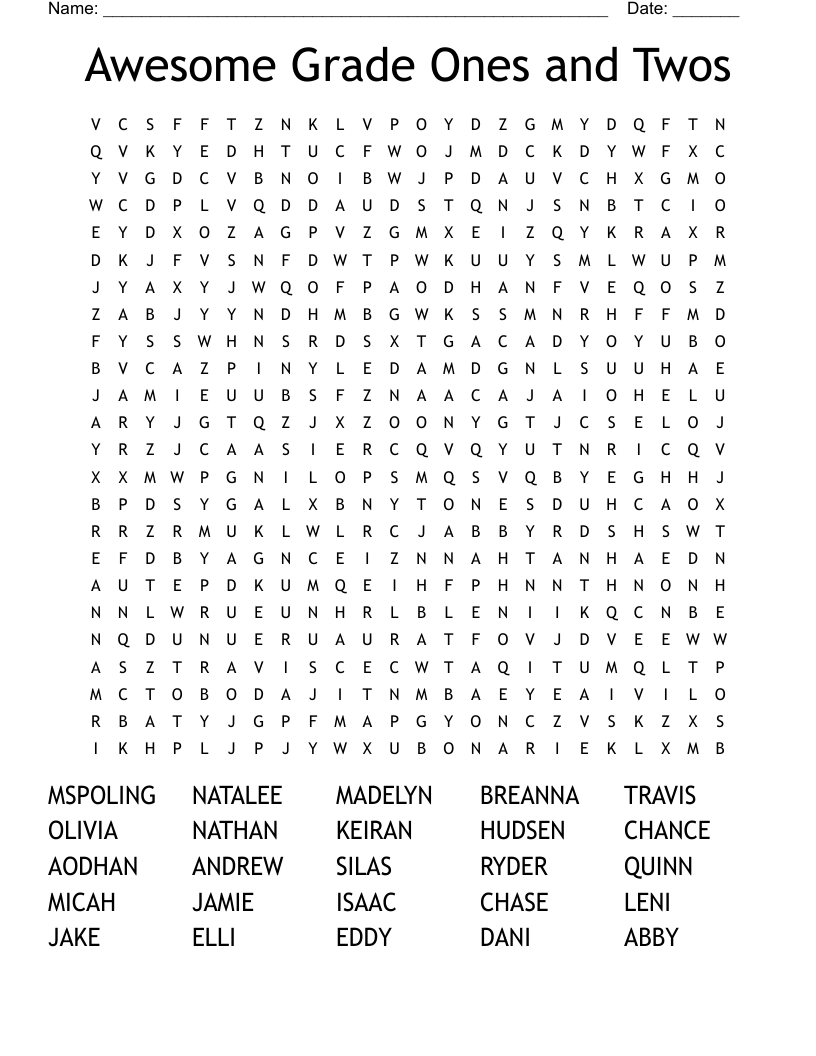 Awesome Grade Ones and Twos Word Search