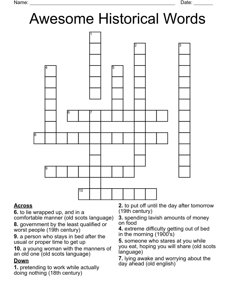 Awesome Historical Words Crossword