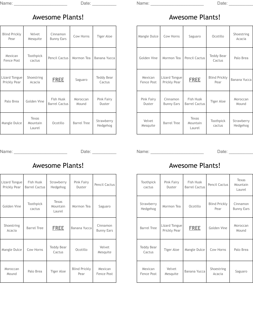 Awesome Plants! Bingo Cards