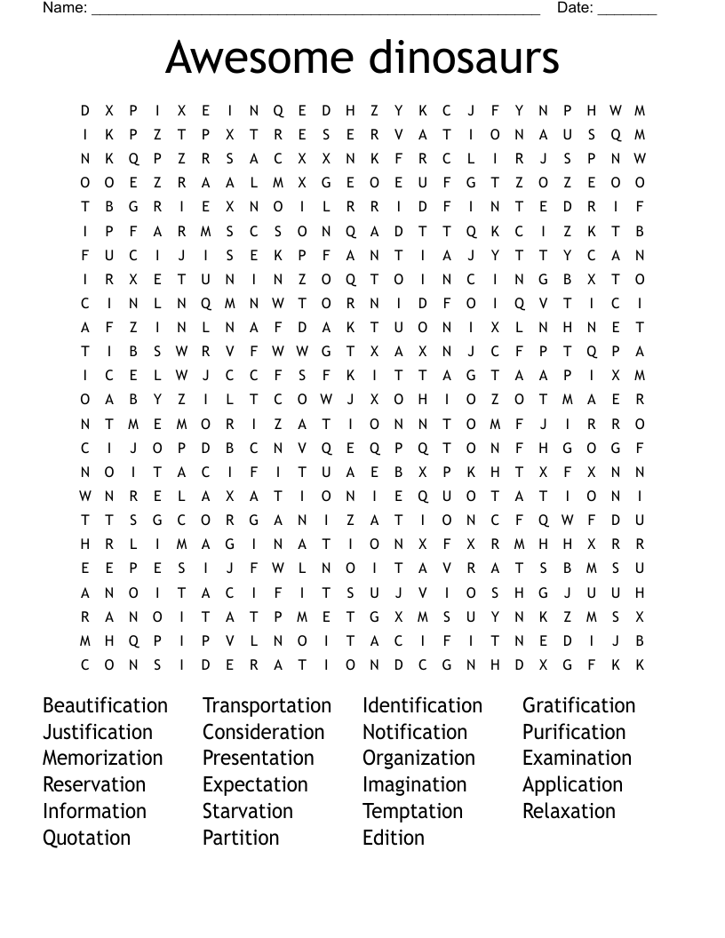 Awesome dinosaurs Word Search