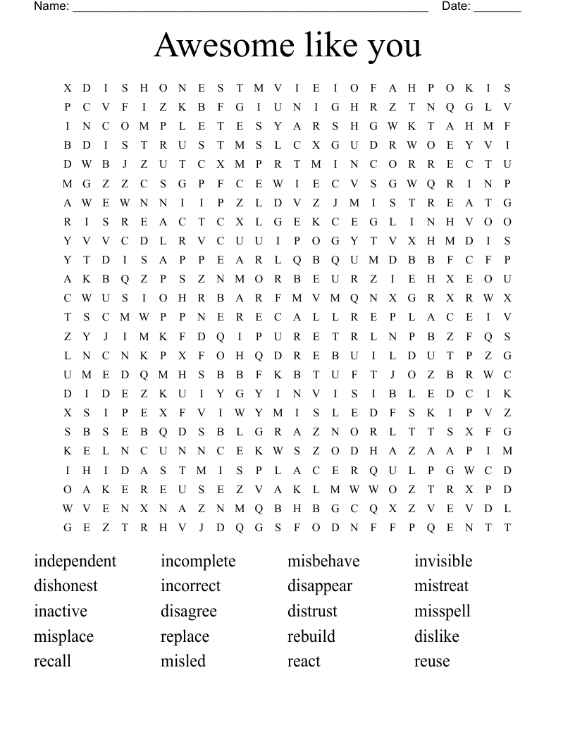 Awesome like you Word Search