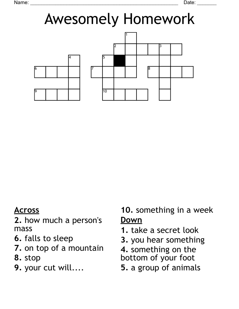 Awesomely Homework Crossword