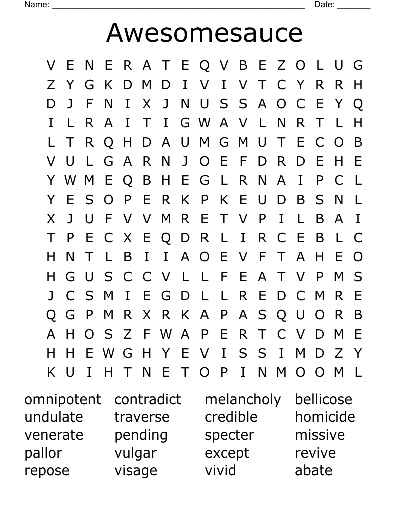 Awesomesauce Word Search