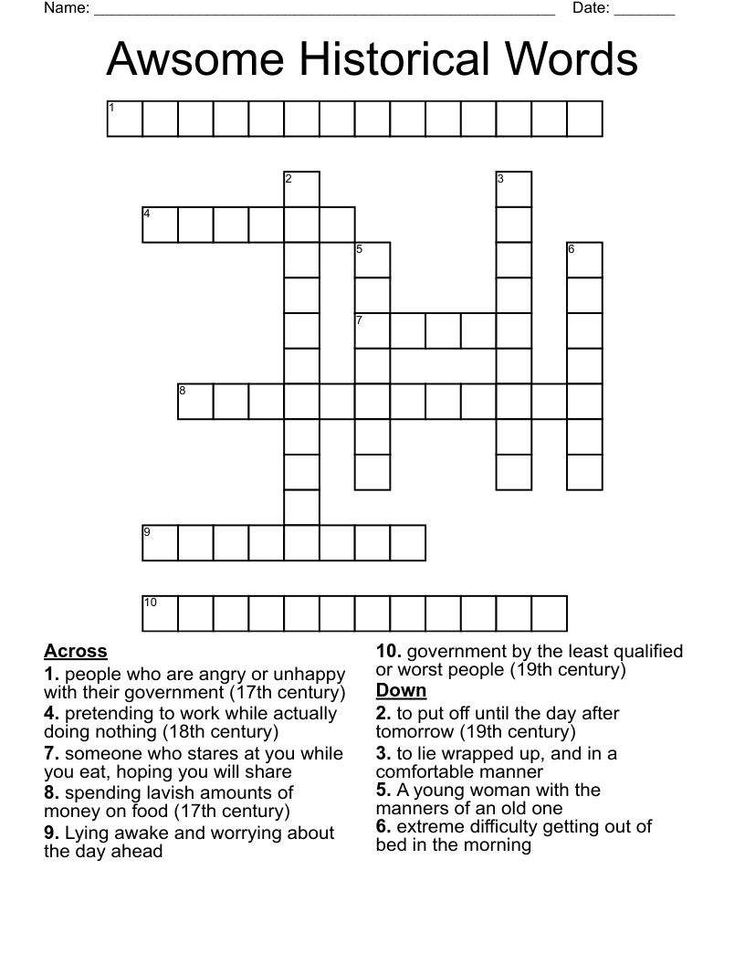 Awsome Historical Words Crossword