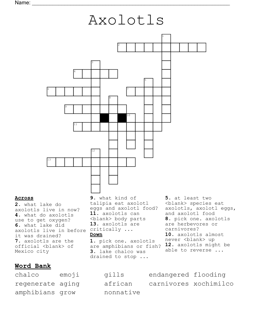 Axolotls Crossword