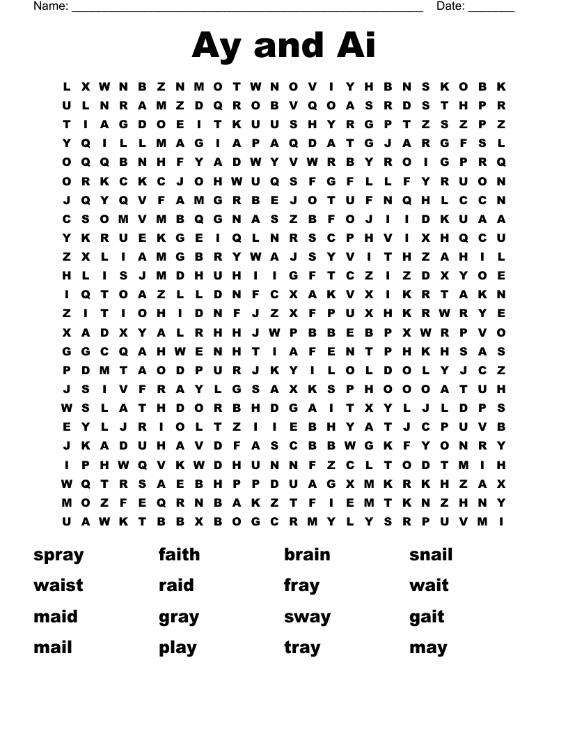 Ay and Ai  Word Search