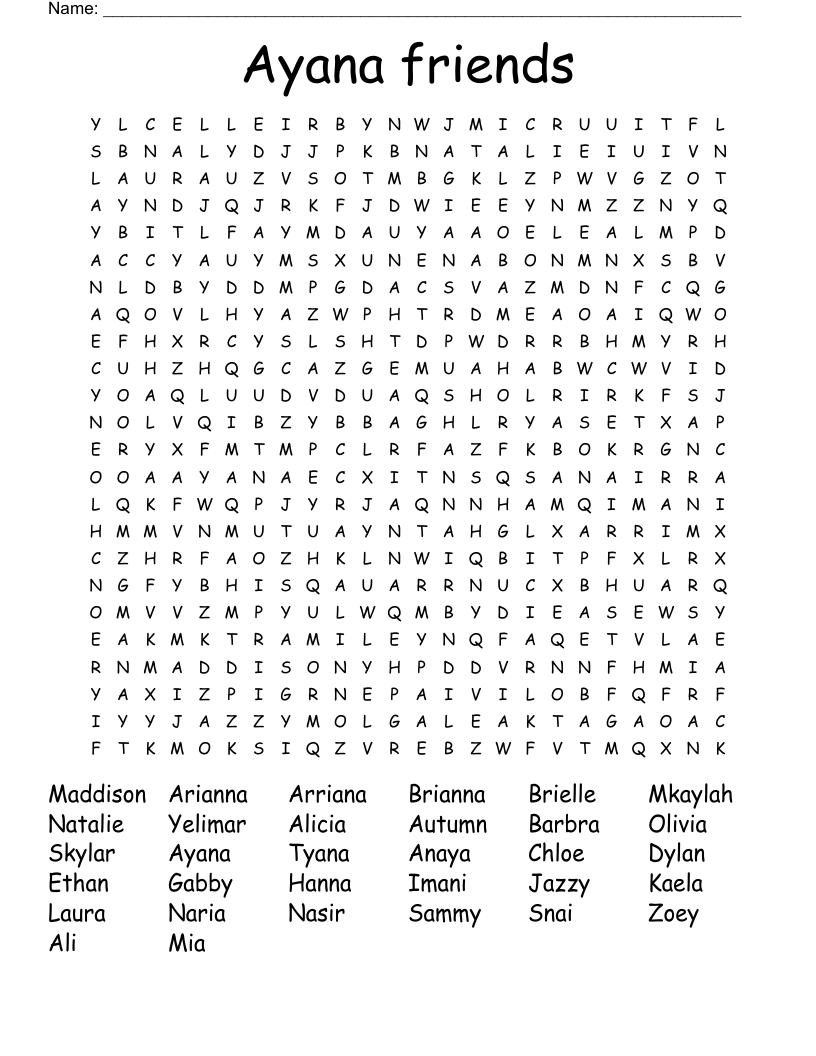 Ayana friends Word Search