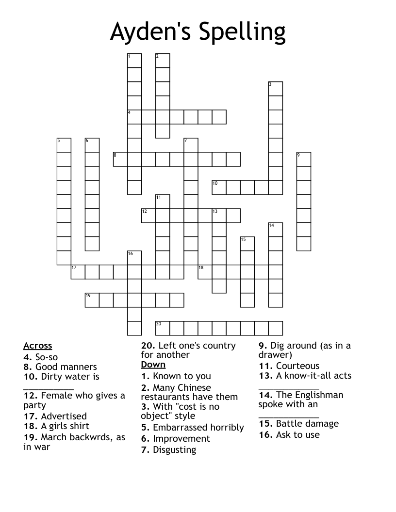 Ayden's Spelling Crossword