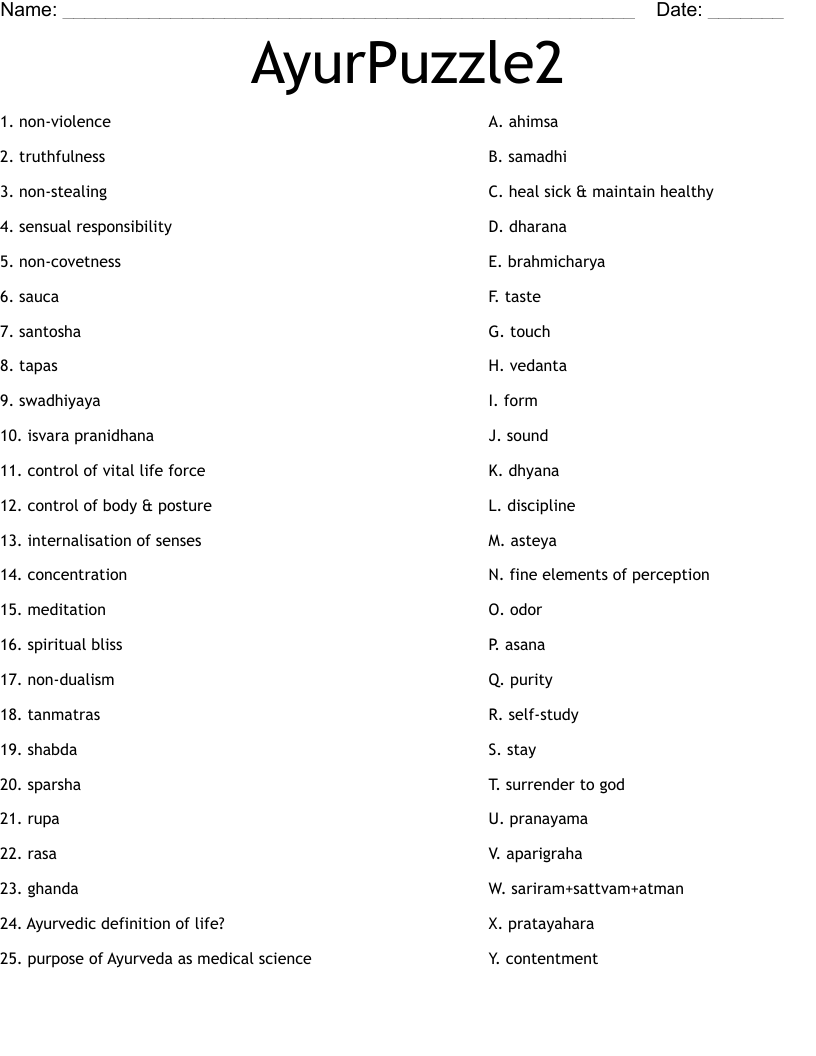 AyurPuzzle2 Worksheet