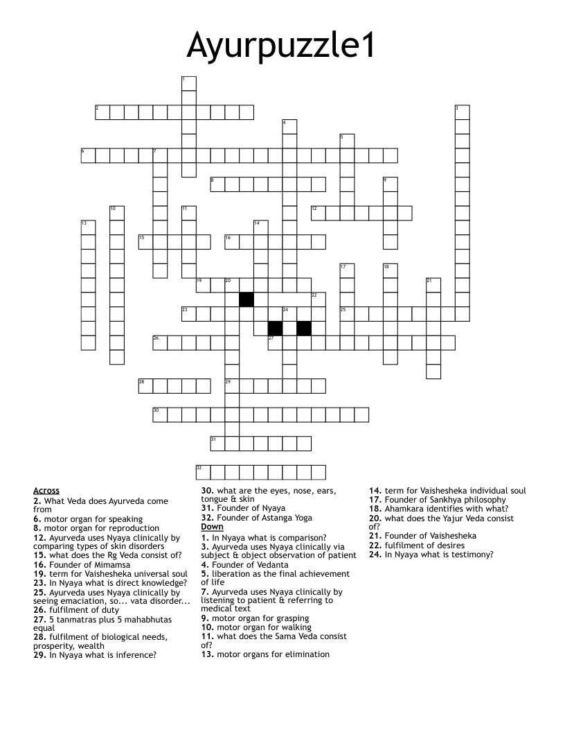 Ayurpuzzle1 Crossword