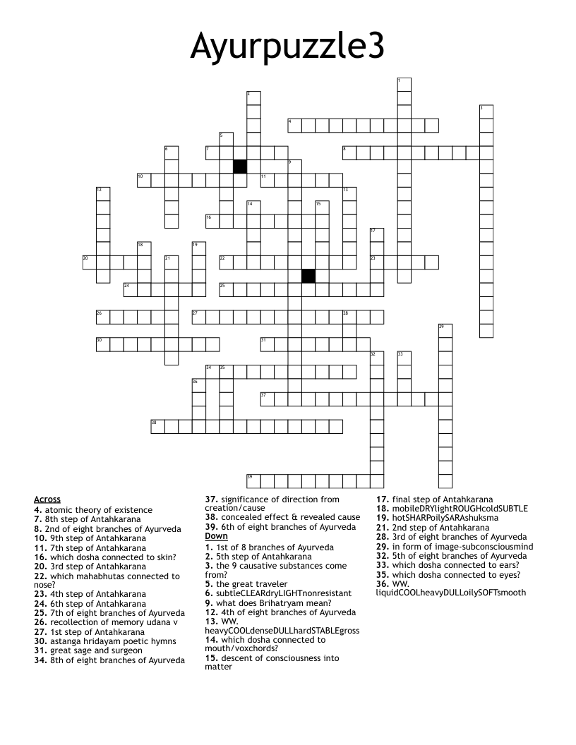 Ayurpuzzle3 Crossword