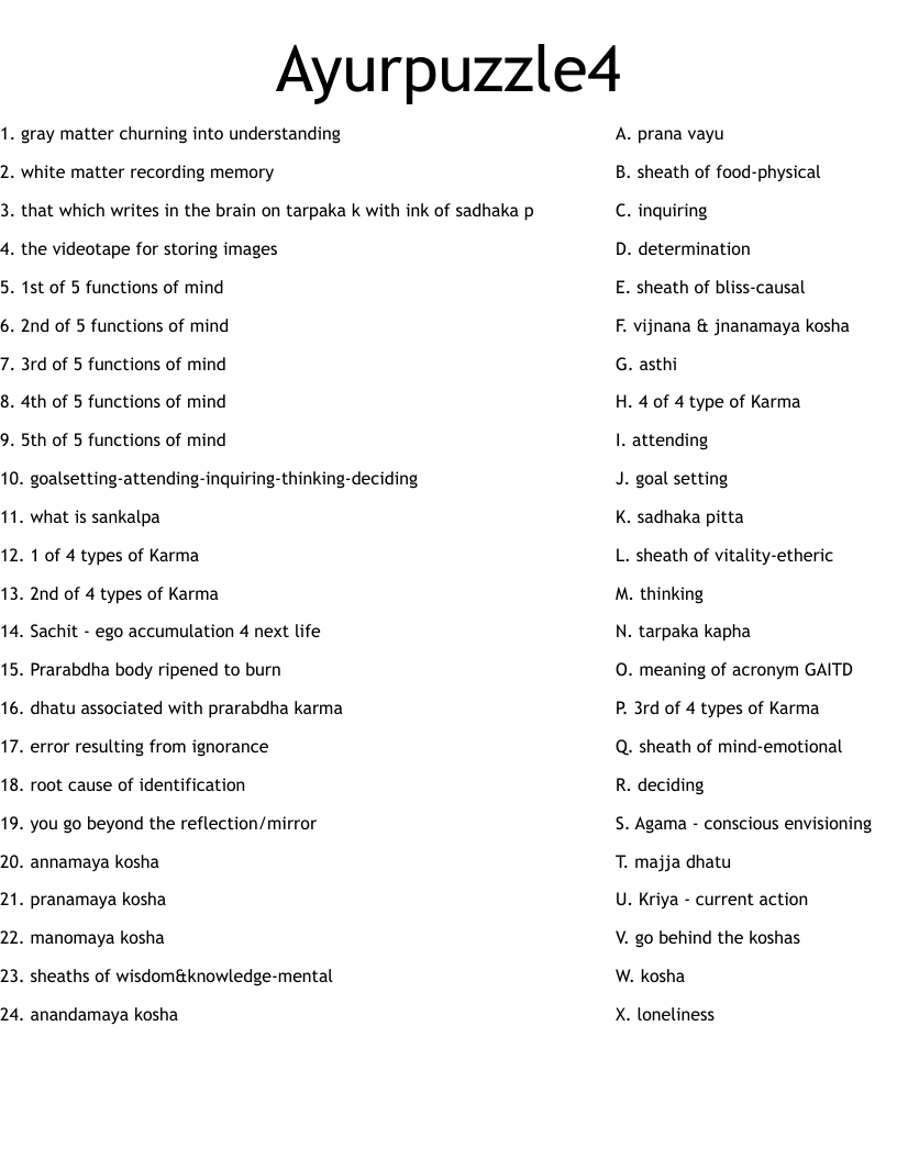 Ayurpuzzle4 Worksheet