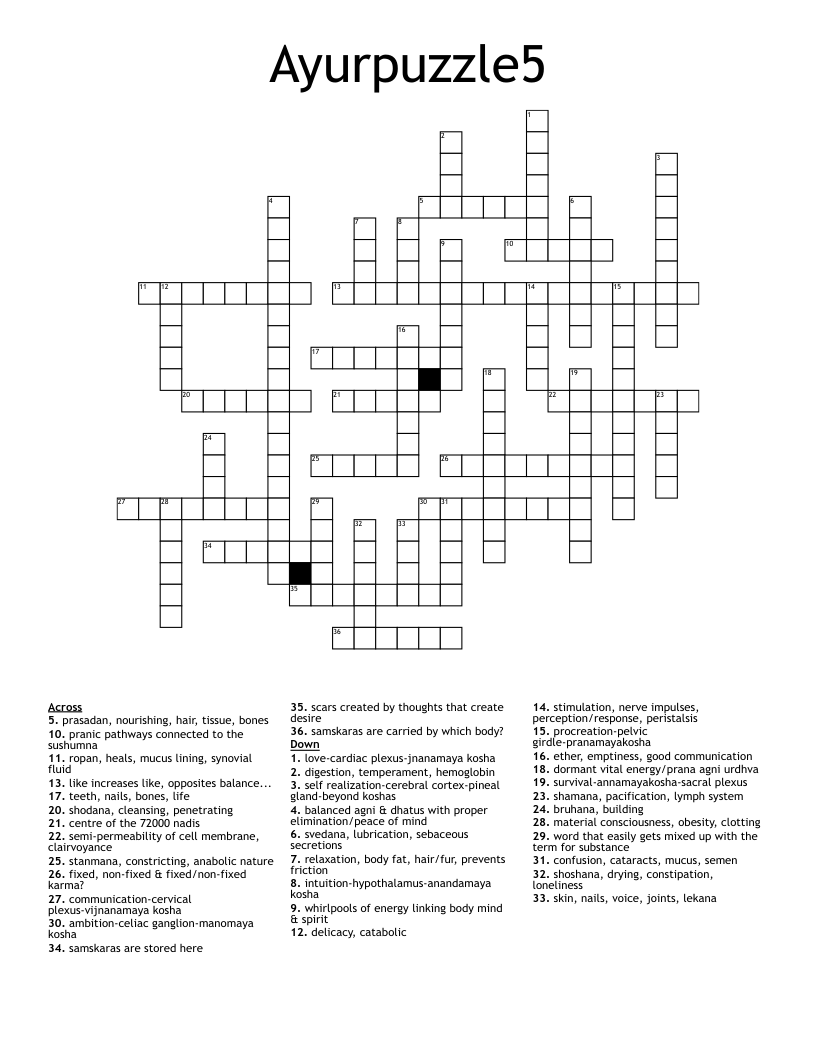 Ayurpuzzle5 Crossword