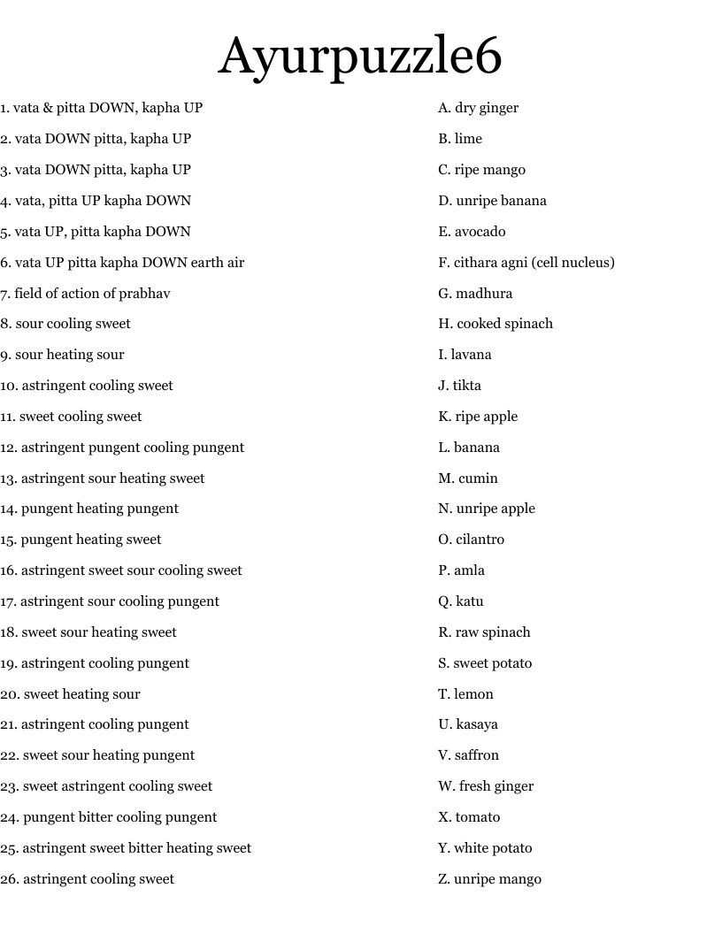 Ayurpuzzle6 Worksheet