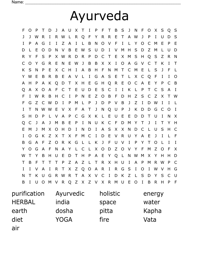 Ayurveda Word Search