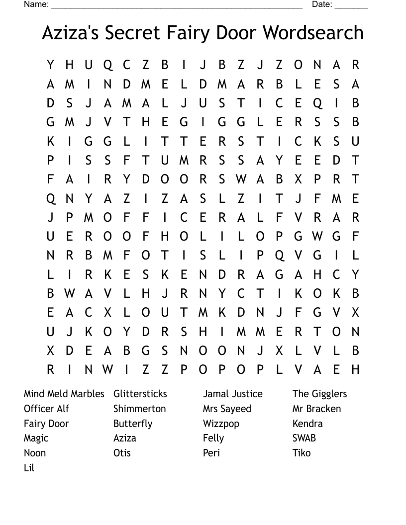 Aziza's Secret Fairy Door Wordsearch