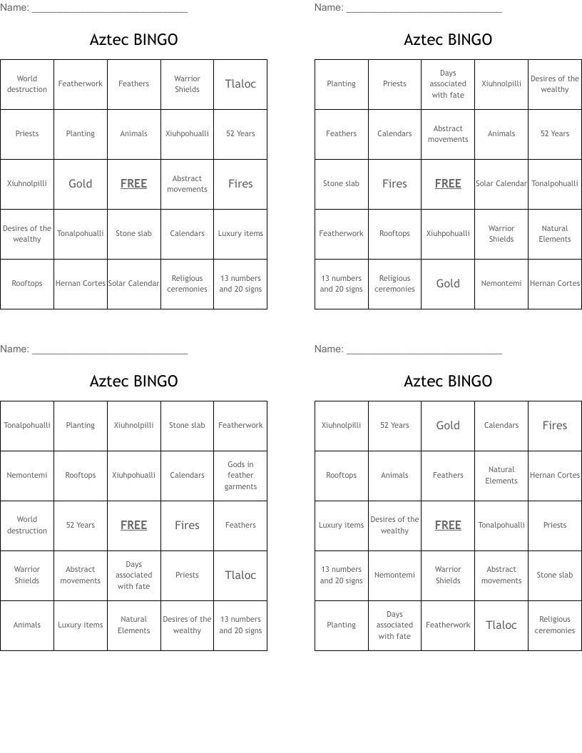 Aztec BINGO