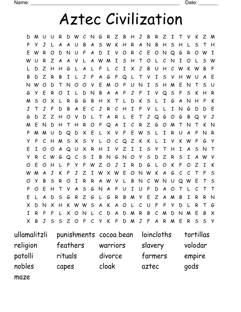 Aztec Civilization Word Search