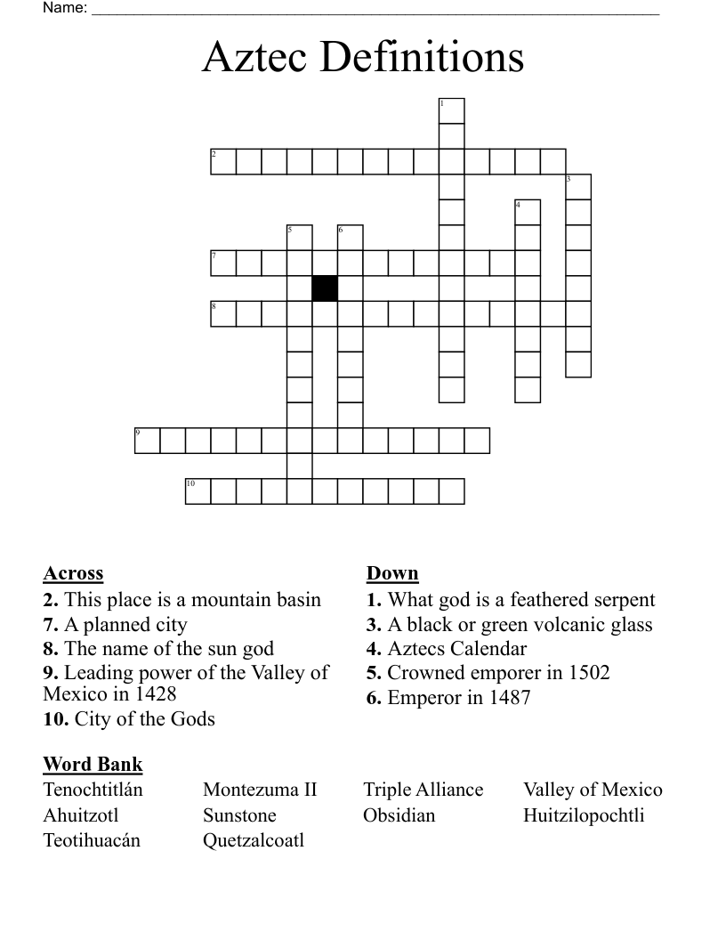 Aztec Definitions Crossword