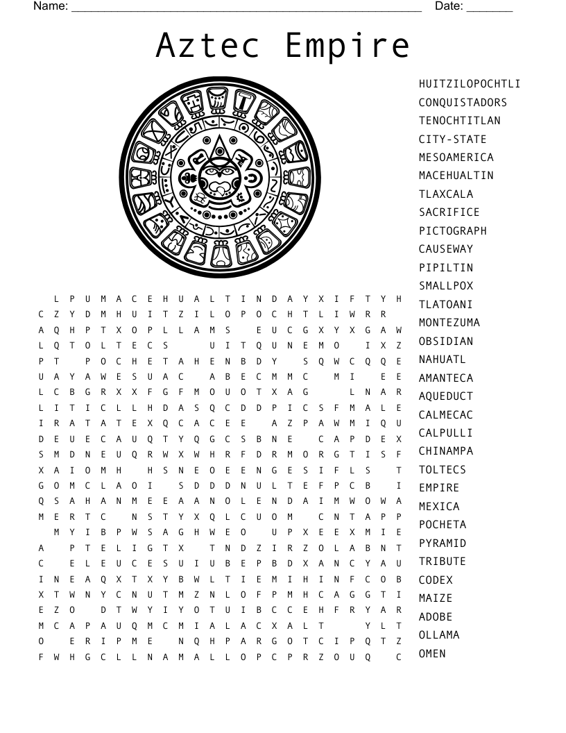 Aztec Empire Word Search
