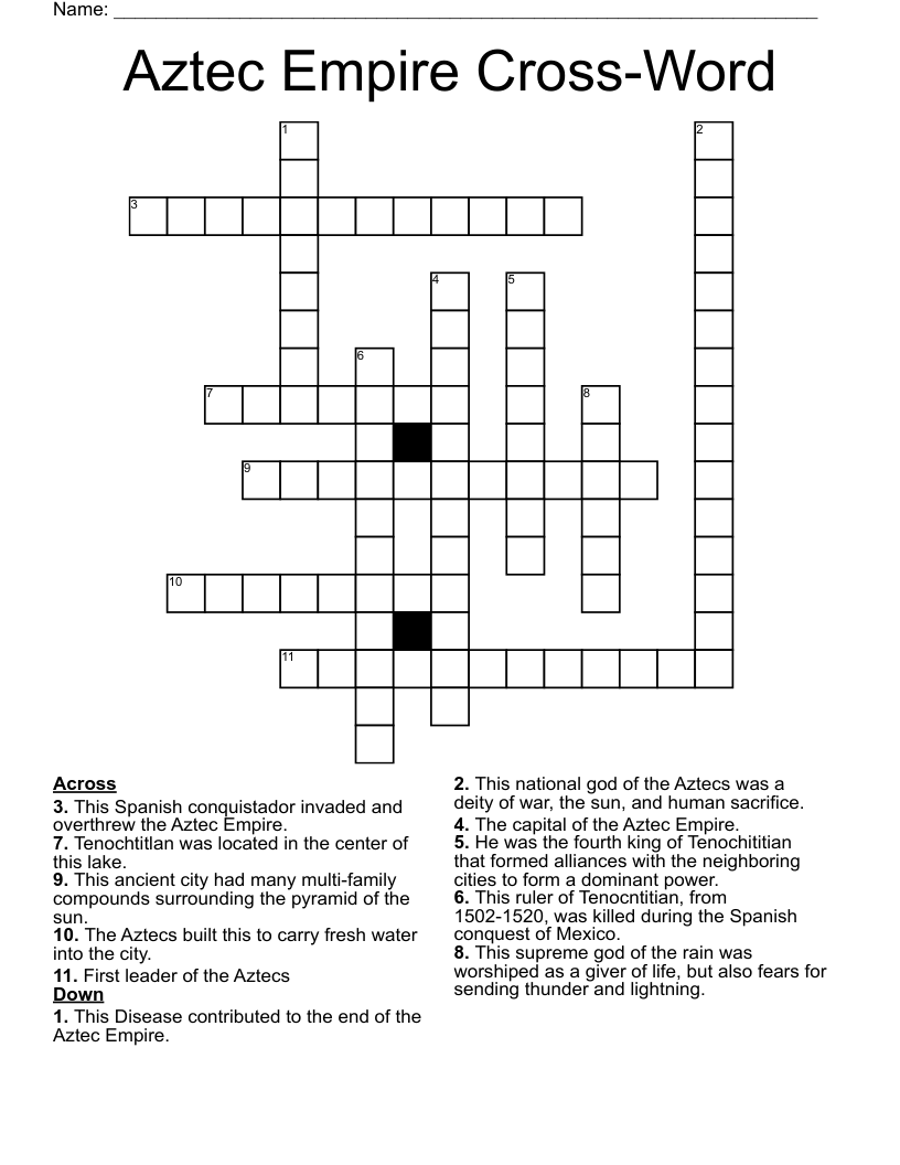Aztec Empire Cross-Word Crossword