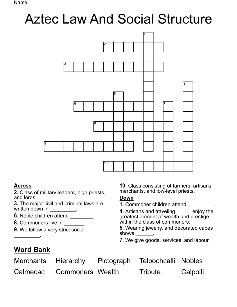 Aztec Law And Social Structure Crossword