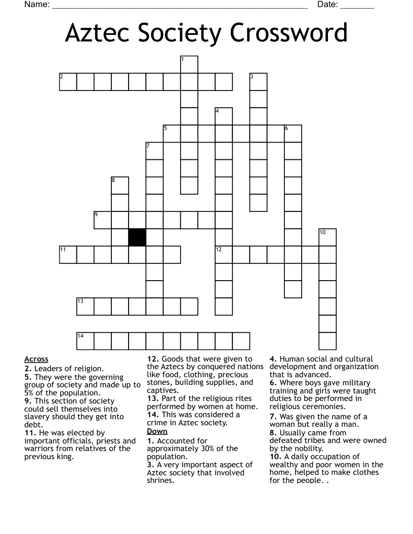 Aztec Society Crossword 