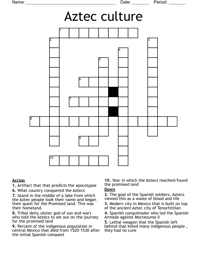 Aztec culture  Crossword