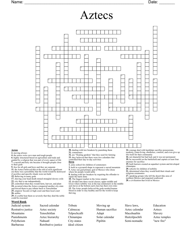 Aztecs Crossword