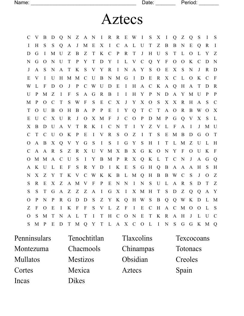 Aztecs Word Search