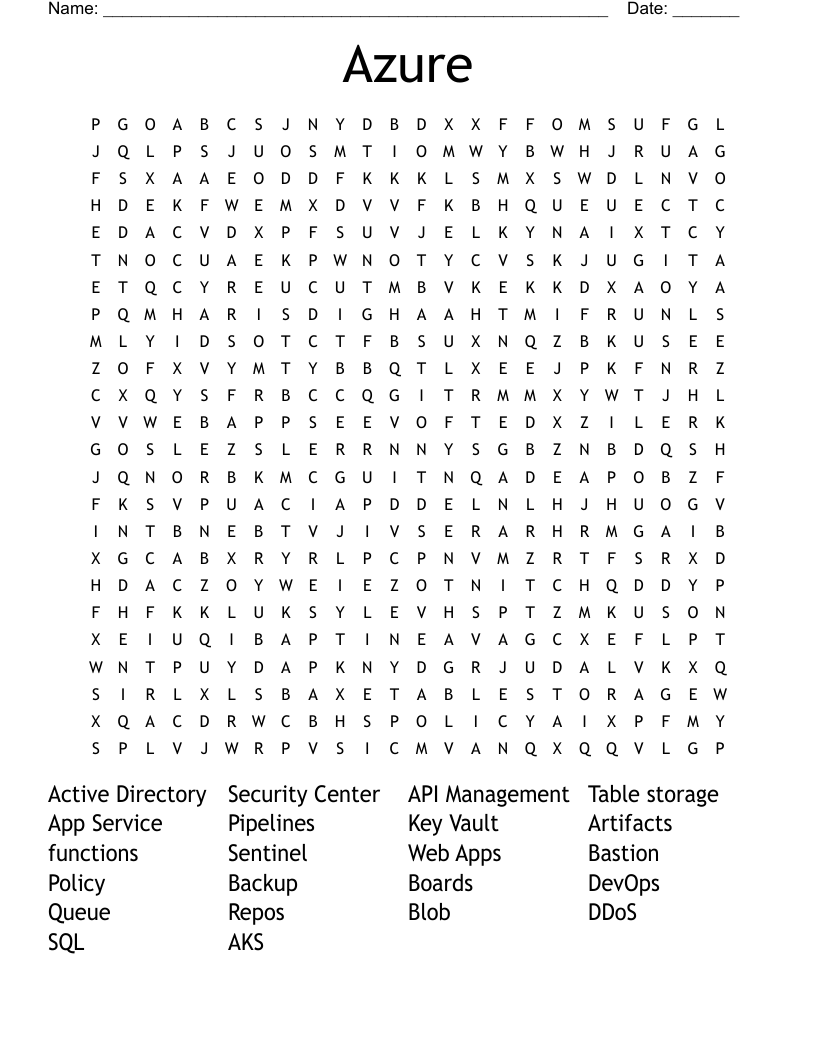 Azure Word Search