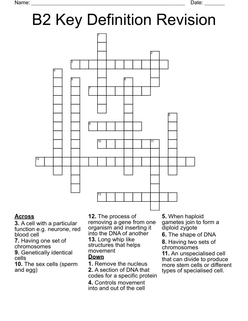 B2 Key Definition Revision Crossword