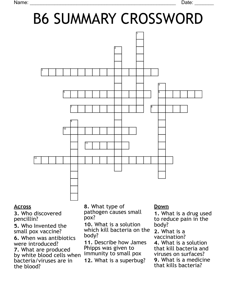 B6 SUMMARY CROSSWORD