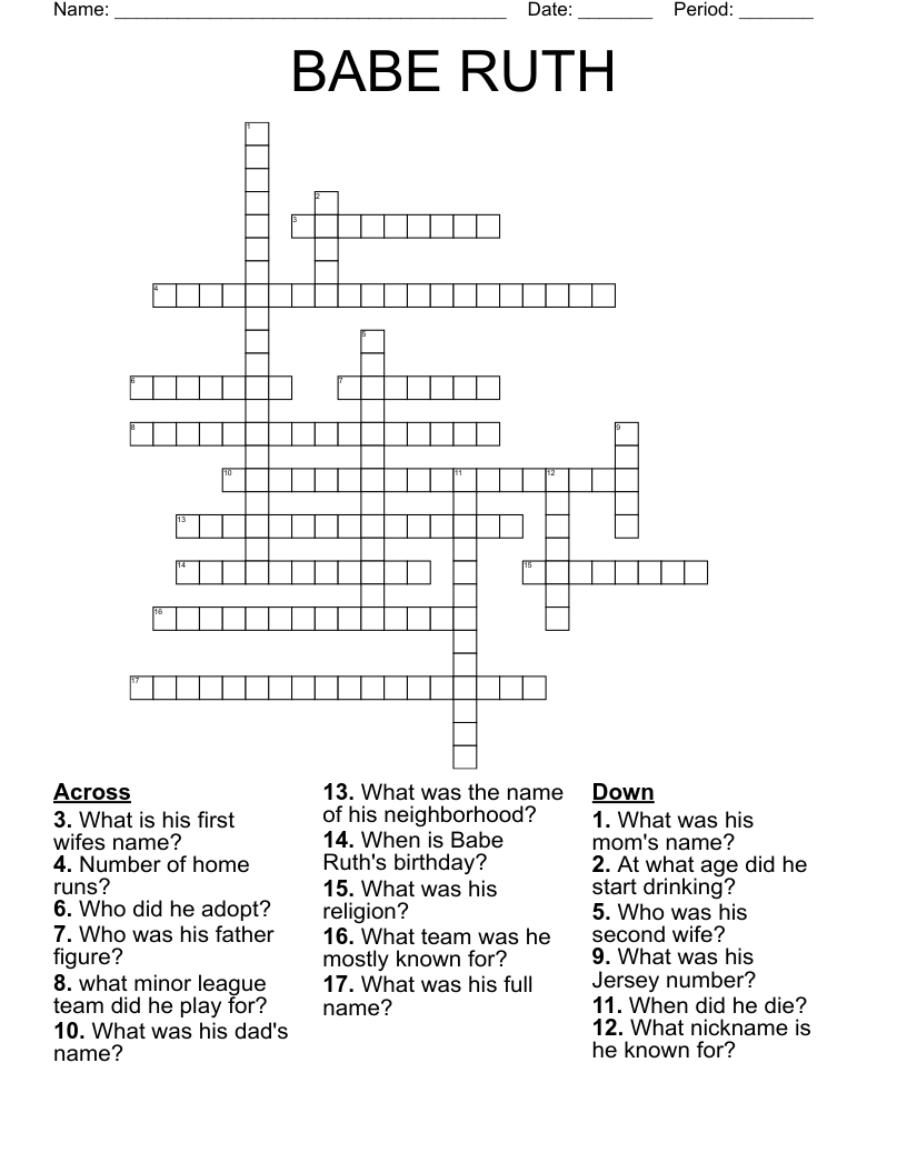 BABE RUTH Crossword