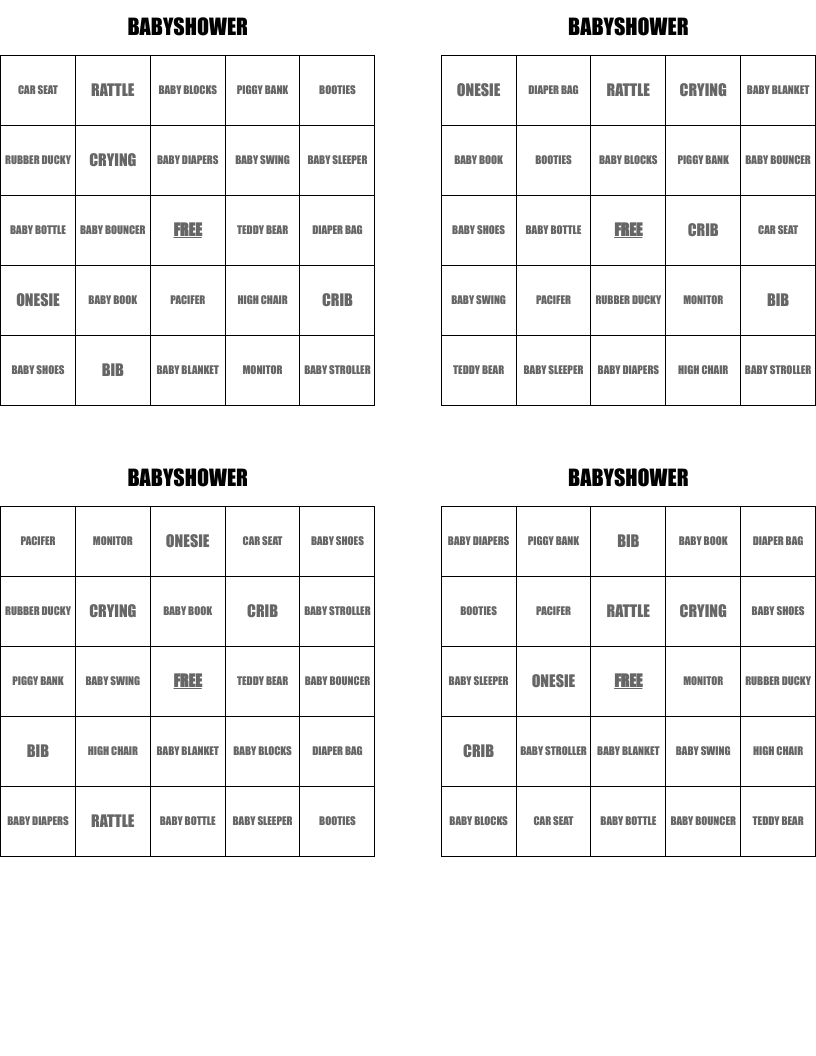 BABYSHOWER Bingo Cards