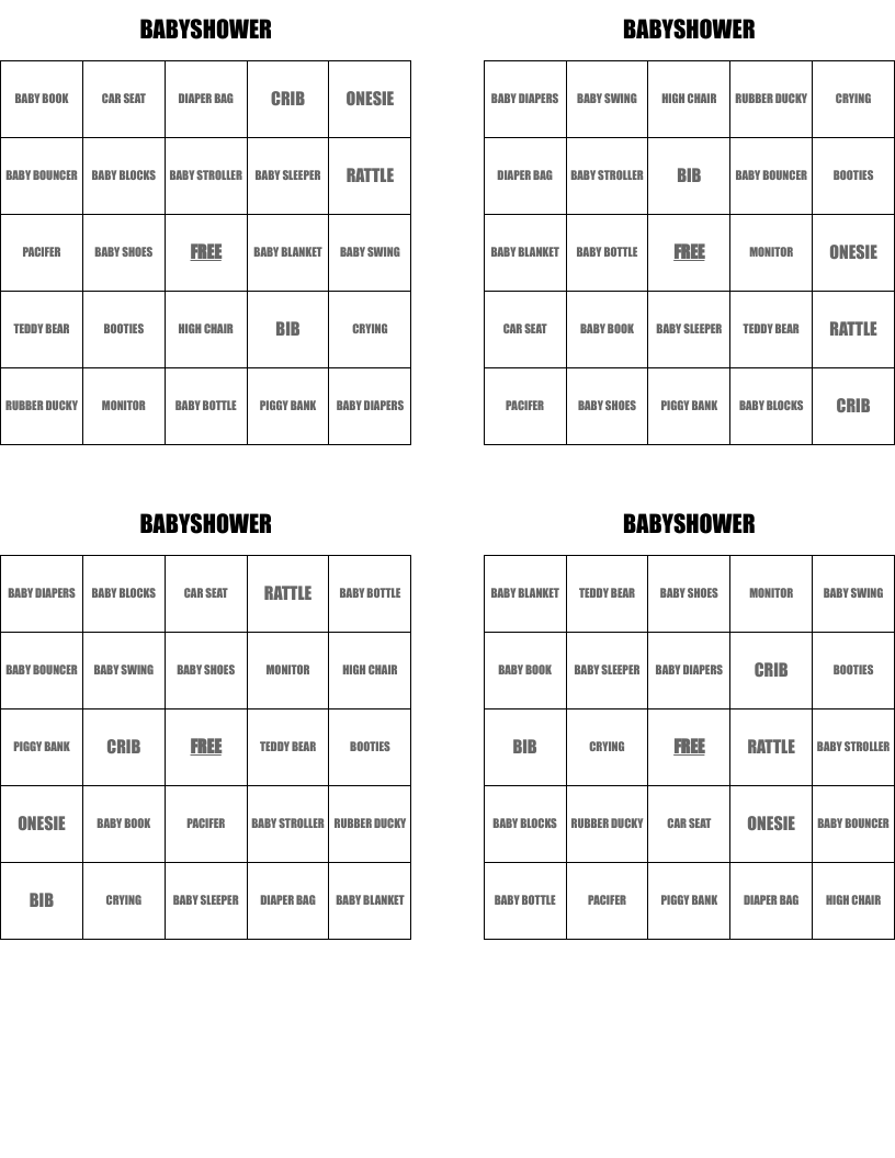 BABYSHOWER Bingo Cards