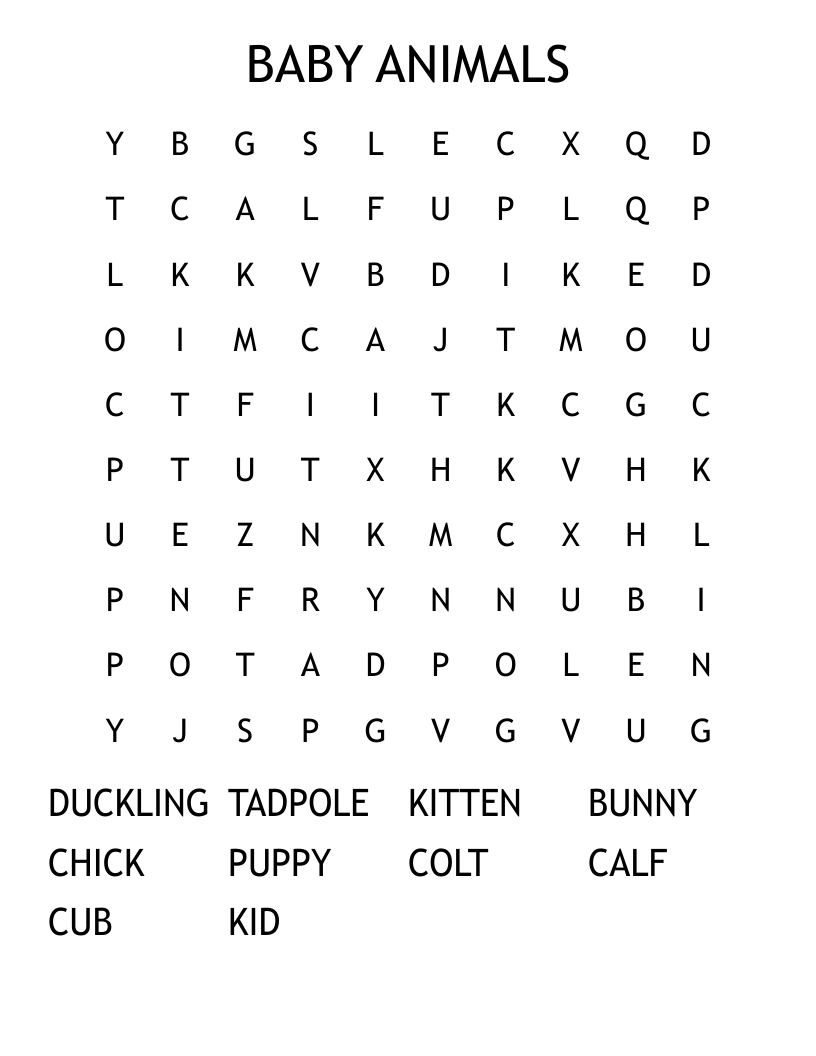 BABY ANIMALS Word Search