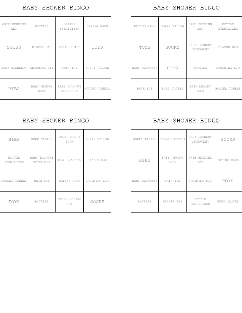 BABY SHOWER BINGO 