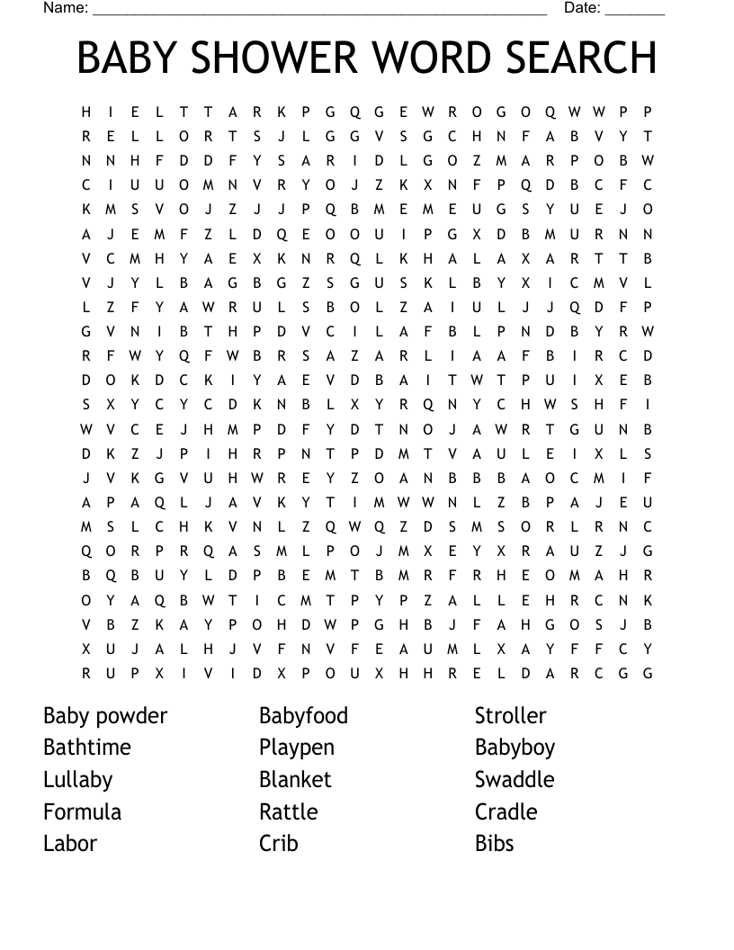 BABY SHOWER WORD SEARCH
