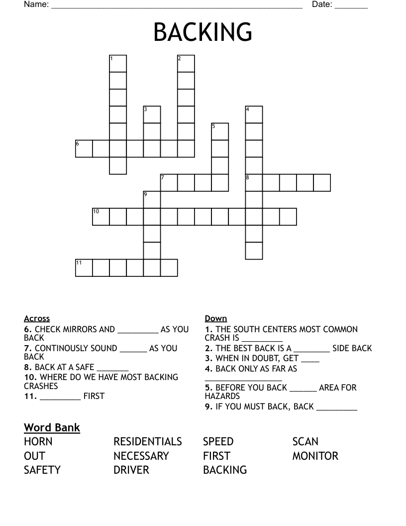 BACKING Crossword