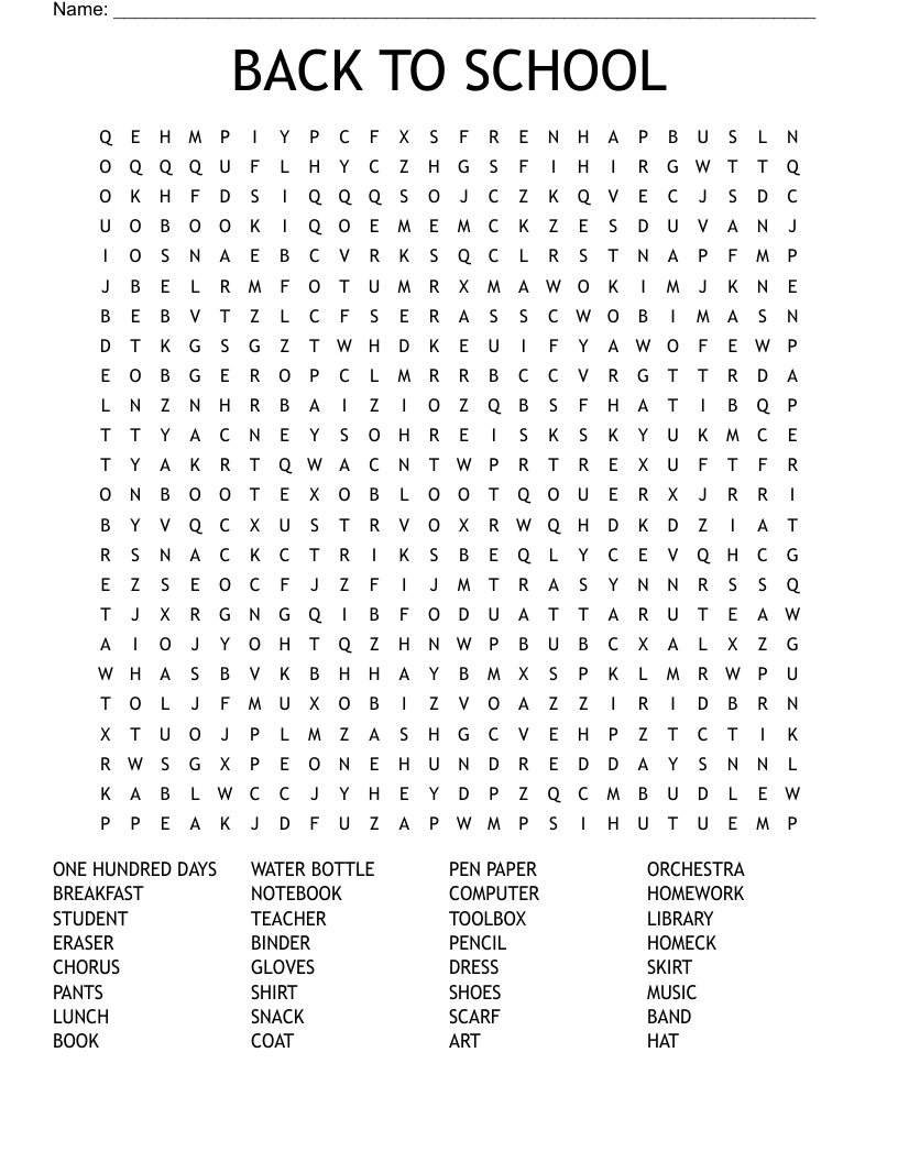 BACK TO SCHOOL Word Search