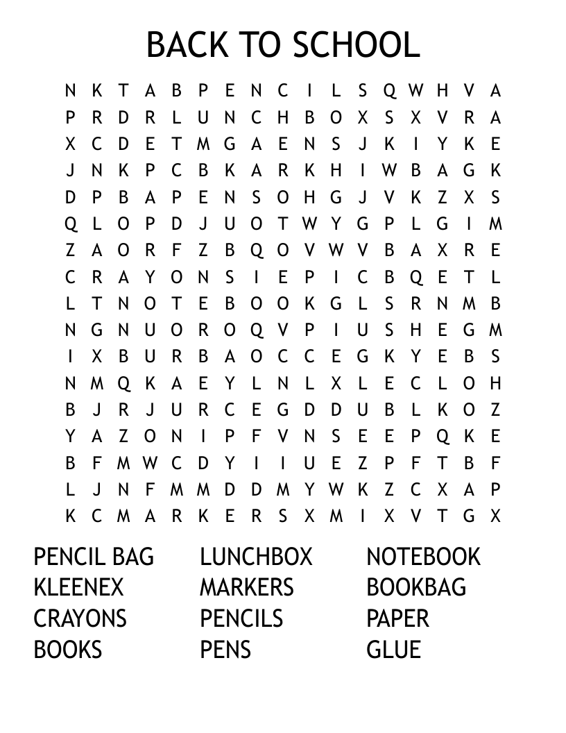 BACK TO SCHOOL Word Search