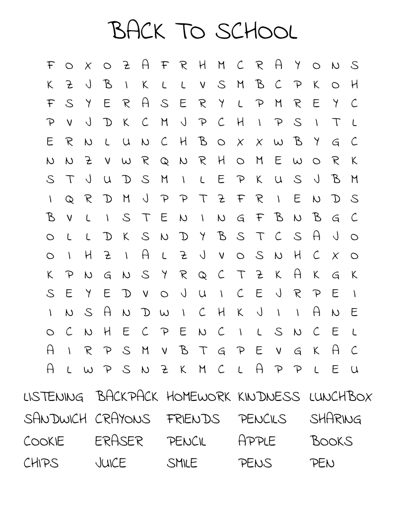 BACK TO SCHOOL Word Search