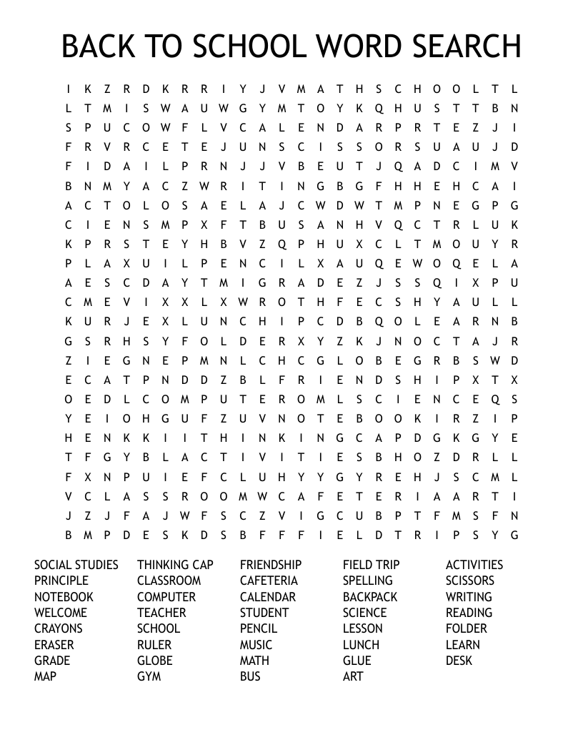 BACK TO SCHOOL WORD SEARCH
