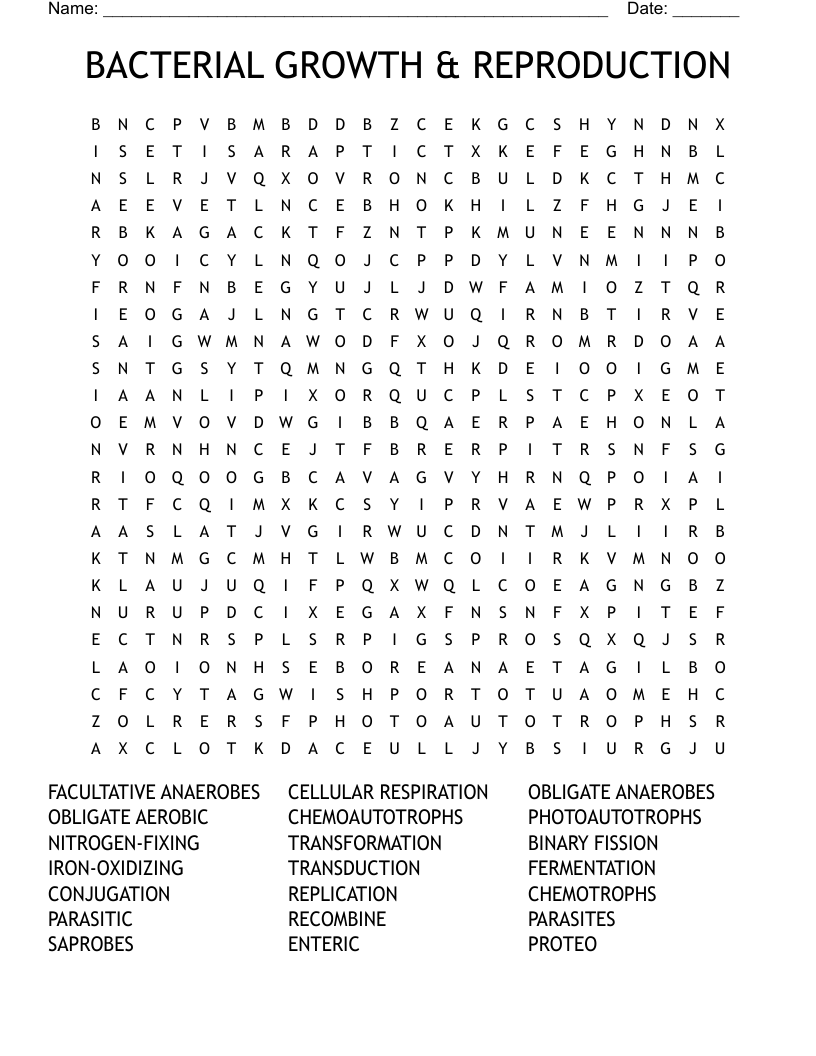 BACTERIAL GROWTH & REPRODUCTION Word Search